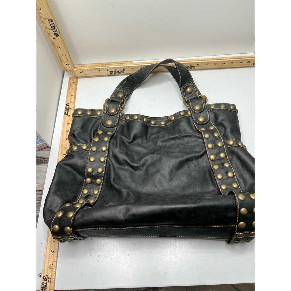 Kooba Jillian Handbag Women's Black Leather Gold Studded Magnetic Snap Tote Bag